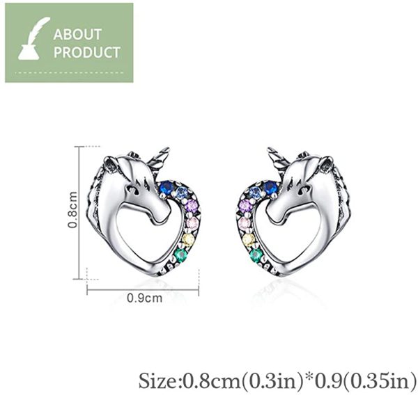 MengCat Unicorn earrings for girls,Heart Shape 925 Sterling Silver Rainbow Cubic Zirconia Screwback Earrings Gift for Her, Women, Girl - Image 4