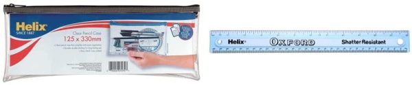 Large Clear Pencil Case - 125mm x 330mm (Pack of 12 in Assorted Colours) & Oxford 12 inch 30cm Shatter Resistant Ruler - Image 7