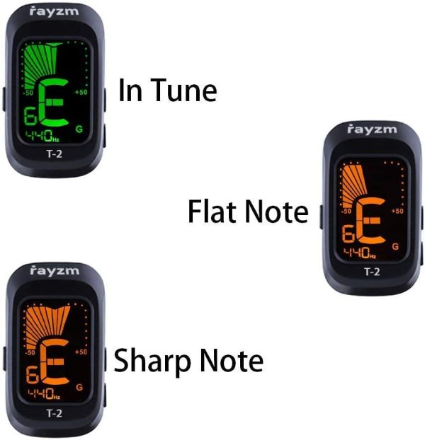 Rayzm Guitar Tuner, Clip-on Tuner for Chromatic/Guitar/Bass/Ukulele/Violin, Large Note Name on Clear LCD Screen for Easy Reading, Calibrated Pitch, Battery Included, Auto Power Off - Image 6