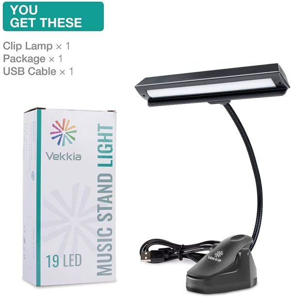 Professional 3000K-6000K Super Bright 19 LED Music Stand Light, Clip On Orchestra Piano Lights, 9 Levels Dimmable, Rechargeable. Perfect for Piano, Orchestra, DJ & Craft. USB Cable Incl.??