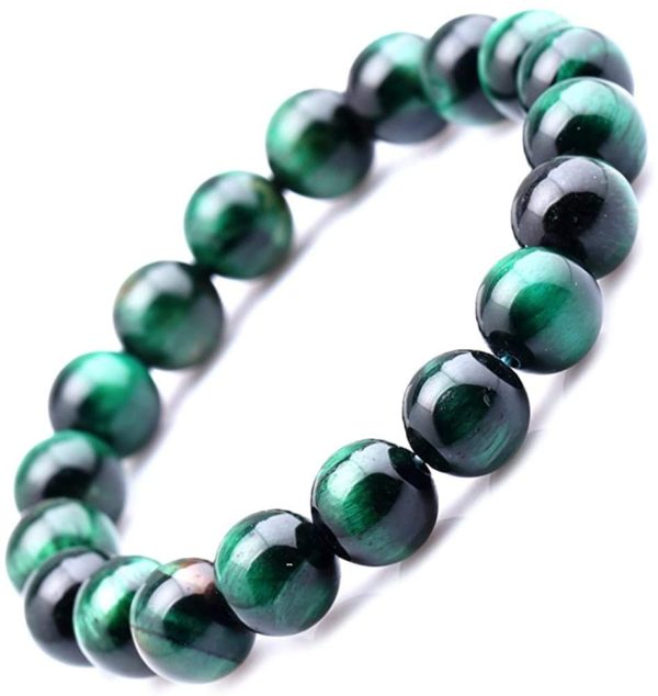 Green Tiger Eye Gemstone Bead Bracelet Stretch Chakra Energy Balance Protection Healing Gift for men & women 8mm - Image 2