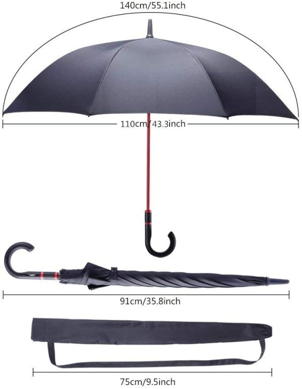 55 Inchs Golf Umbrella Windproof for Men Ladies Walking Stick Umbrellas Large Automatic Open for 2 Persons with Fiberglass Ribs and 210T PG Water-Repellent Fabric, Auto Open Umbrella Long Umbrella - Image 8