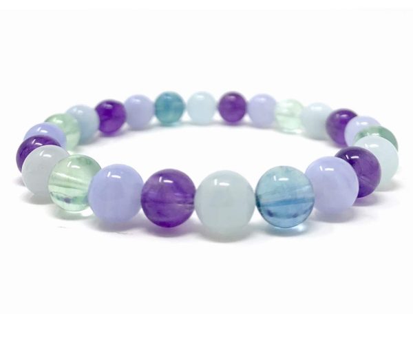 Pisces Zodiac Crystal Bracelet - Power Bead Bracelet - Zodiac Birthstones - Gift Box & Pisces Tag - Aquamarine, Blue Lace Agate, Fluorite, Amethyst