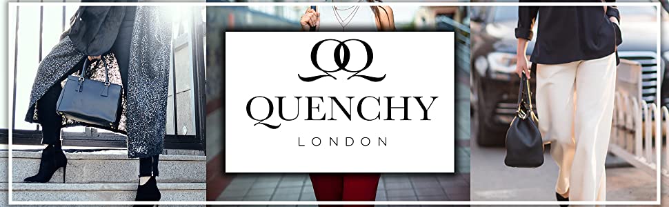 Quenchy London Banner Luxury Brand Women Holding Handbags Real Leather Black Handbag Design