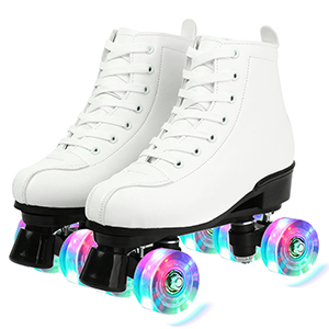 White PU Leather Flash Wheels Roller Skates