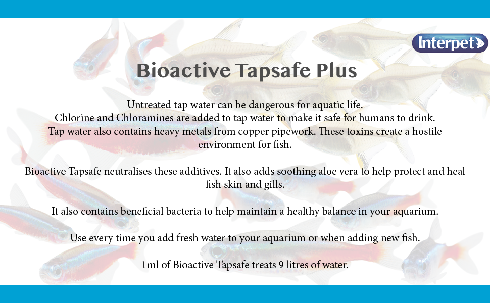 interpet bioactive tap safe water conditioner removes chlorine