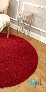 Circular Circle Shaggy Rugs Non Slip Washable Floor Large Round Mats(Red, 120cm Diameter )