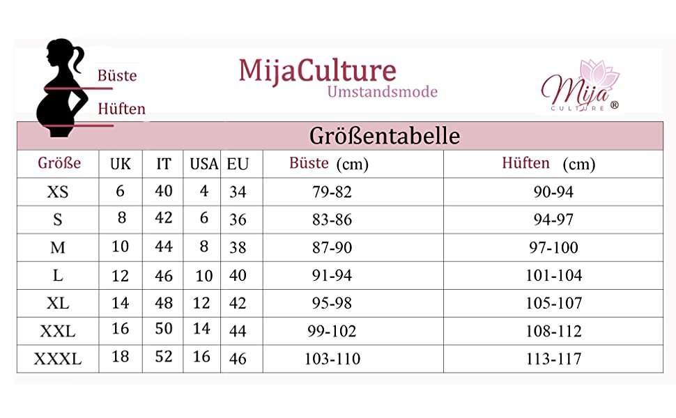 MijaCulture sizing table