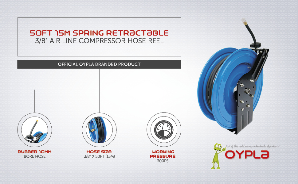 Oypla 50ft 15m Spring Retractable 3/8" Air Line Compressor Hose Reel