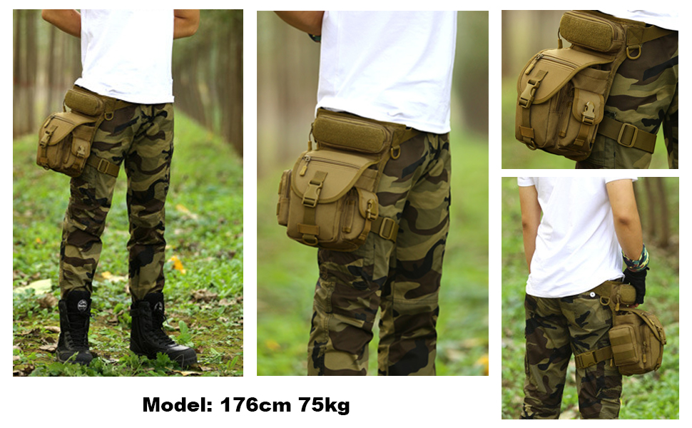 Model tactical leg bag.