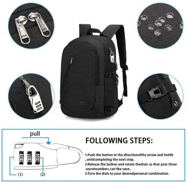 Laptop Backpack Mens, Water Resistant Travel Backpack with USB Charging Port and Lock 15.6 Inch Computer School Backpack for Women Men Student Gift, Anti Theft Backpack Casual Hiking Daypack - Image 2