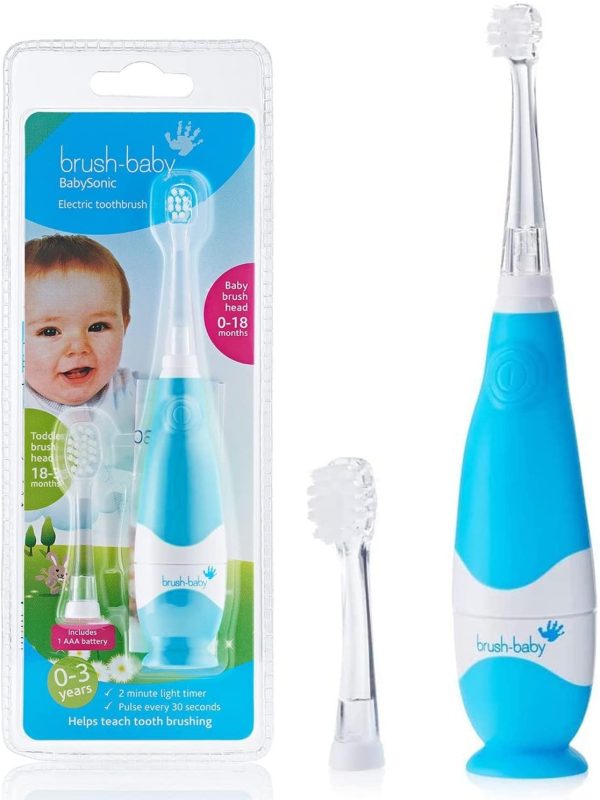 Brush Baby BabySonic Infant and Toddler Electric Toothbrush for Ages 0-3 Years - Smart LED Timer and Gentle Vibration Provide a Fun Brushing Experience (Blue) - Image 9