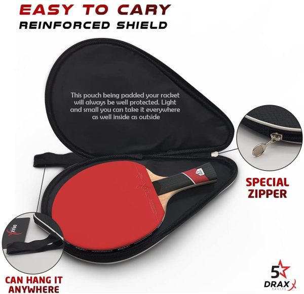 DRAXX Table tennis bat | 5 Stars Grade | Carbon & Premium rubber | Competition Ping Pong Bat | intermediate / advanced | Beginner & PRO Players | Carbone Kit professional paddle Training racket