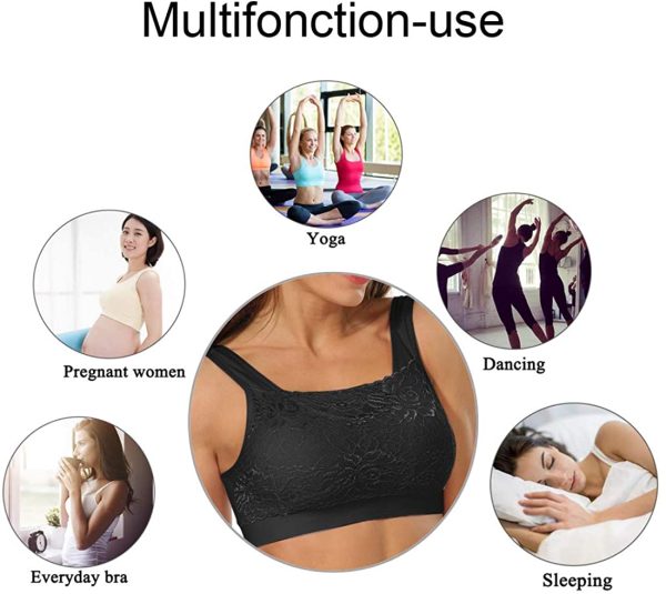 Litthing Women Sports Bra Seamless Comfortable Soft Breathable Ladies Lace Bras Removable Padded Tops Push up Underwear Packs for Yoga Fitness Exercise - Image 2