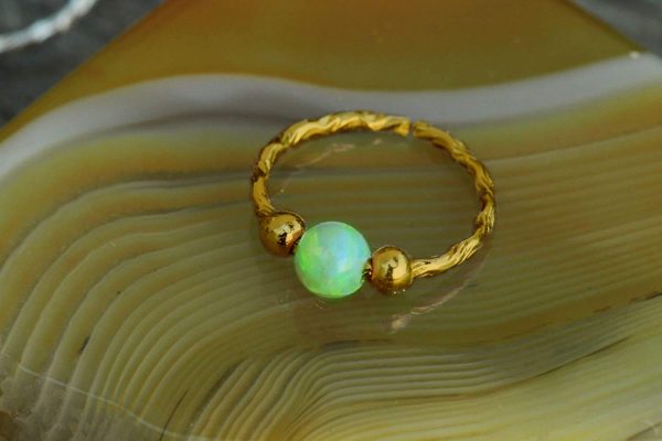 Cartilage Hoop Earring - 20G Gold Filled helix piercing earring - green opal cartilage earring, gold cartilage hoop piercing