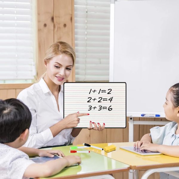 Lined Dry Erase Board for Kids A4, Ruled & Blank Kids White Board Writing Learning at Home, Double Sided Portable Whiteboard with 8 Markers & 3 Erasers (Black) - Image 5