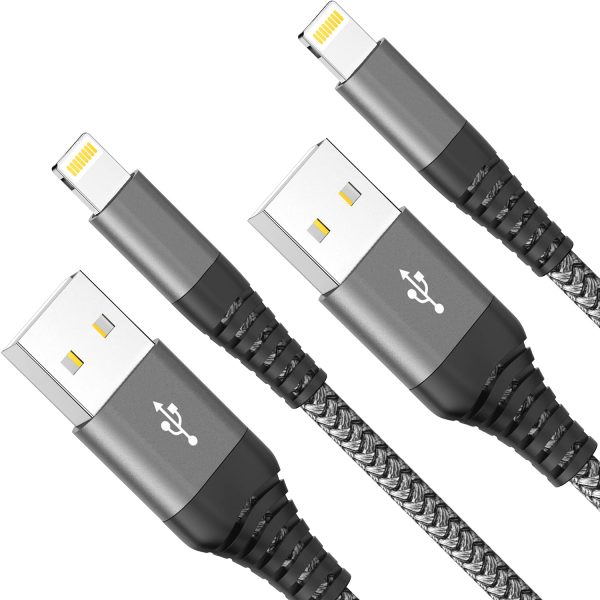 iPhone Charger Cable, 2Pack 2M/6FT Lightning Cable Nylon Braided Durable Fast Charging Cord Data & Syncing Transfer Suit for iPhone 12 Pro Max Mini 11 Pro Max XR XS X 8 7 6 Plus 5s 5 SE-Grey - Image 3