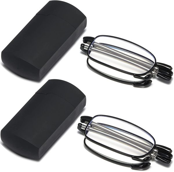 Folding Reading Glasses Compact Small Portable Blue Light Blocking Reader Spring Hinge Black 2 Pair - Image 3