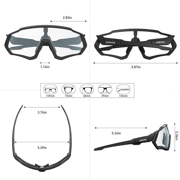 KAPVOE Photochromic Cycling Glasses Tr90 Frame For Men Women Clear Sports Sunglasses Mountain Bike Glasses Transparent MTB Bicycle Goggles Running