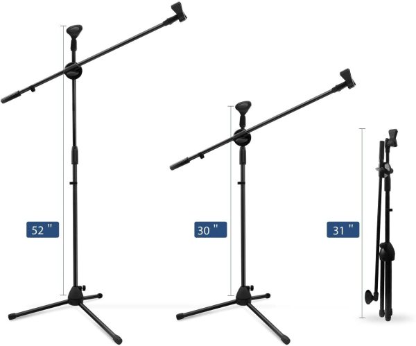 Microphone Stand, Ohuhu Tripod Mic Stand Boom with Mic Clips, Height Adjustable, Light Weight, Black - Image 3