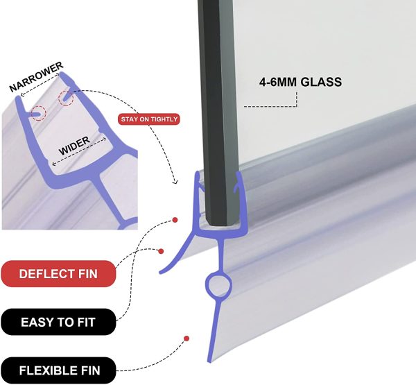 Rubber Plastic Bath Shower Screen Seal Strip For 4-6mm Glass Door Curved Straight 16-22mm Gap - Image 6