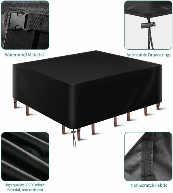 Garden Furniture Covers for All Weathers  Patio Furniture Covers, Heavy Duty 600D Oxford Fabric Rectangular Windproof Anti-UV Outdoor table Covers??Black??(125 x 63 x 74 cm) - Image 6