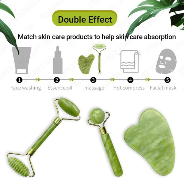 Jade Roller with Gua Sha Massage Set (3pcs)-  Face Roller For Eye Puffiness Treatment, Skin Tightening, Face & Neck, Natural jade Face Massager & Perfect Self Care Gifts For Women - Image 9