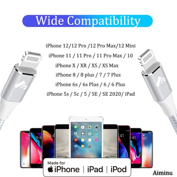 iPhone Charger Cable 2m, iPhone Charging Cable MFi Certified Lightning Cable Nylon Braided Long iPhone Lead Fast Charging Compatible with iPhone 11 12 Pro Max Mini XS XR X 10 8 7 Plus 6s 6 SE, iPad - Image 7