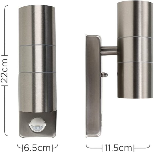 Pair of - Modern Stainless Steel Up/Down Outdoor Security Wall Lights - PIR Motion Sensor Detector - IP44 Rated - Image 7