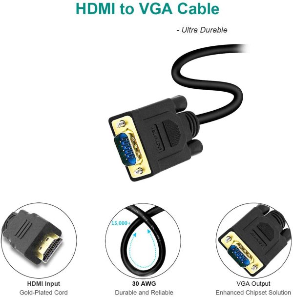 HDMI to VGA, Benfei Gold-Plated HDMI to VGA 0.9M Cable (Male to Male) for Computer, Desktop, Laptop, PC, Monitor, Projector, HDTV, Chromebook, Raspberry Pi, Roku, Xbox and More - Black - Image 3