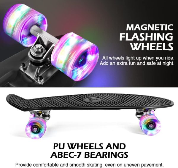 BELEEV Skateboard Complete Mini Cruiser Skateboard for Kids Teens Adults, Led Light up Wheels with All-in-One Skate T-Tool for Beginners - Image 5