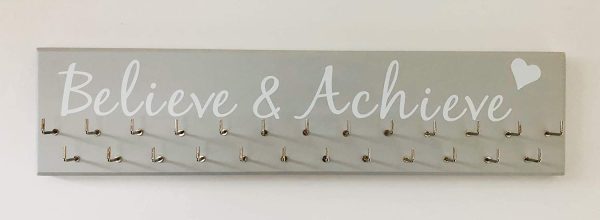 It's a Bling Thing Ltd | Running / Sports Medal Hanger Grey. Believe & Achieve