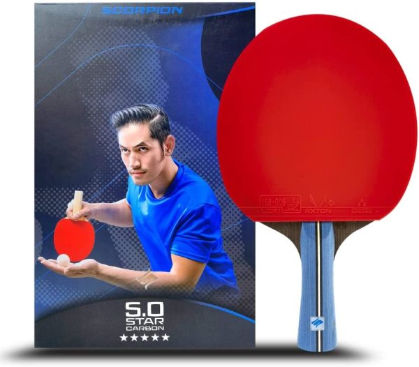 Scorpion Table Tennis Bat, Professional Ping Pong Racket, ITTF Approved Rubber, Stylish Case, 5-Star Carbon, Black/Red - Image 7