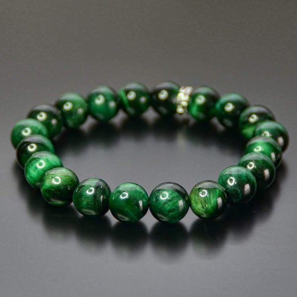 Green Tiger Eye Gemstone Bead Bracelet Stretch Chakra Energy Balance Protection Healing Gift for men & women 8mm