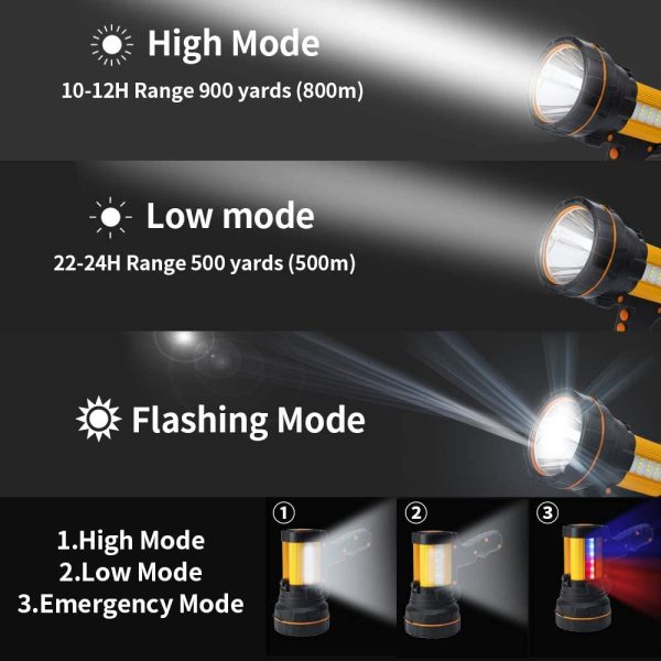 High Powered LED Torch Super Bright Rechargeable Flashlight Large 4 Batteries Big Searchlight Hand held Powerful Spotlight Heavy Duty Strong USB Search Light High Lumens - Image 3