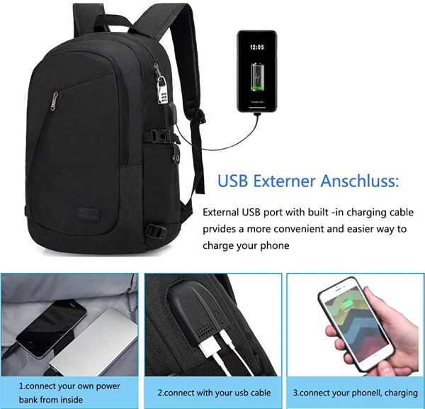 Laptop Backpack Mens, Water Resistant Travel Backpack with USB Charging Port and Lock 15.6 Inch Computer School Backpack for Women Men Student Gift, Anti Theft Backpack Casual Hiking Daypack - Image 5