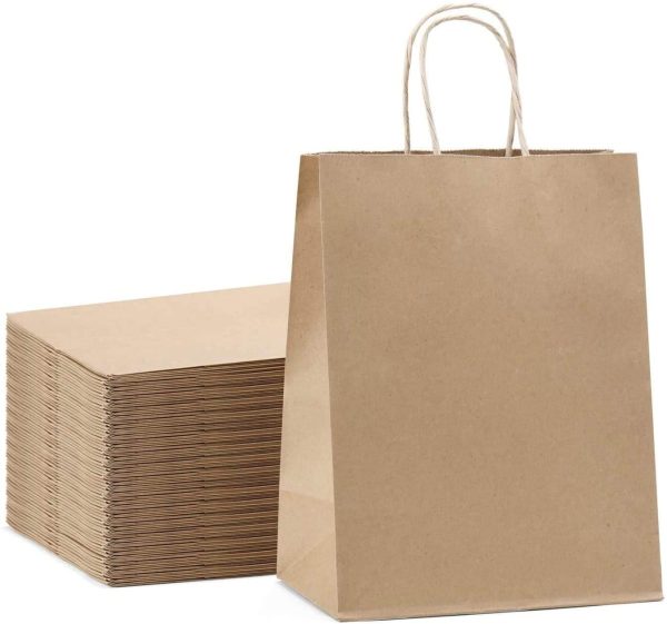 100pc Kraft Paper Bag 20.3x12x26.7cm Brown Shopping Gift Bag with Twisted Handles for Party Favor, Packaging, Customization, Carry Retail Merchandise Wedding