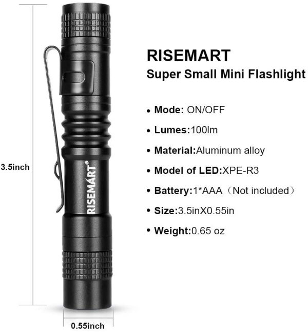 RISEMART Mini LED Torch Light Flashlight Super Small Pocket Clip Waterproof 3.5" Torch Powered by Single AAA Battery (not Included) Ultra Bright Carry Outdoor Gear for Hiking,Camping - Image 4