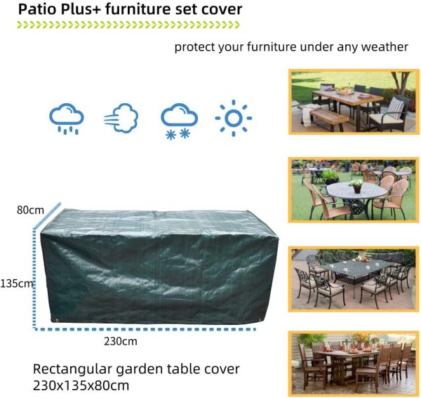 Garden Furniture Covers, 170x95x70cm Patio Furniture Cover Waterproof, Patio Table Covers, Outdoor Rattan Furniture Cover Windproof, Anti-UV, Green