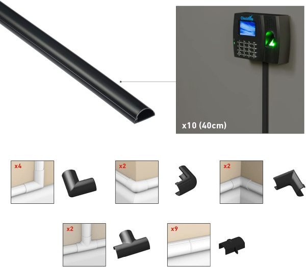 Black Micro Trunking Kit, 4-Meter Self-Adhesive Wire Hider, Cable Management to Hide Wires on Wall, Cable Tidy Solution - 10x 40cm Lengths and Accessories - 20mm (W) x 10mm (H) 2010B-400 - Image 5