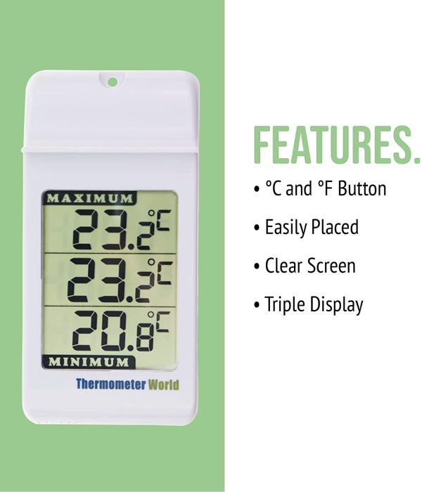 Digital Max Min Greenhouse Thermometer - Max Min Thermometer to Monitor Maximum and Minimum Temperatures, Wall Mounted Greenhouse Accessories for Indoor or Outdoor - Image 7