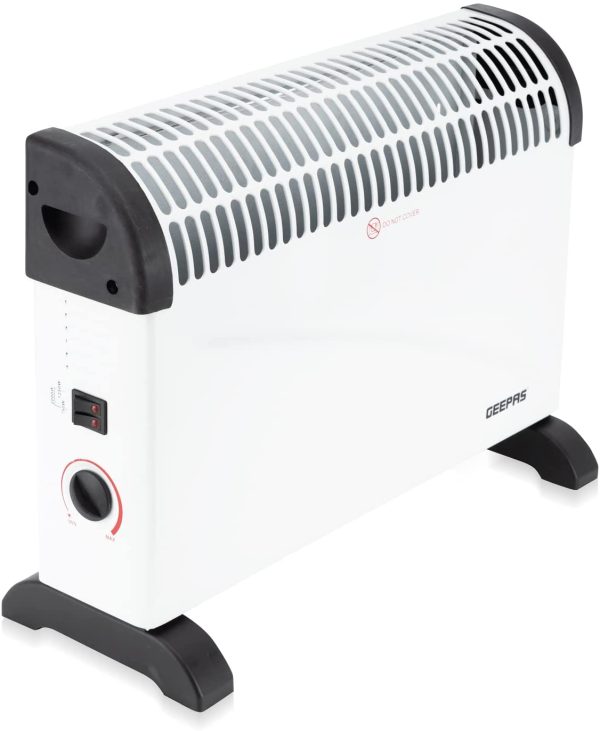 Geepas 2000W Convection Heater, Electric Convector Radiator Heater - 3 Heat Settings (750/1250 / 2000 W), Adjustable Thermostat & Overheat Protection - Free Standing, Ideal for Home or Office, White