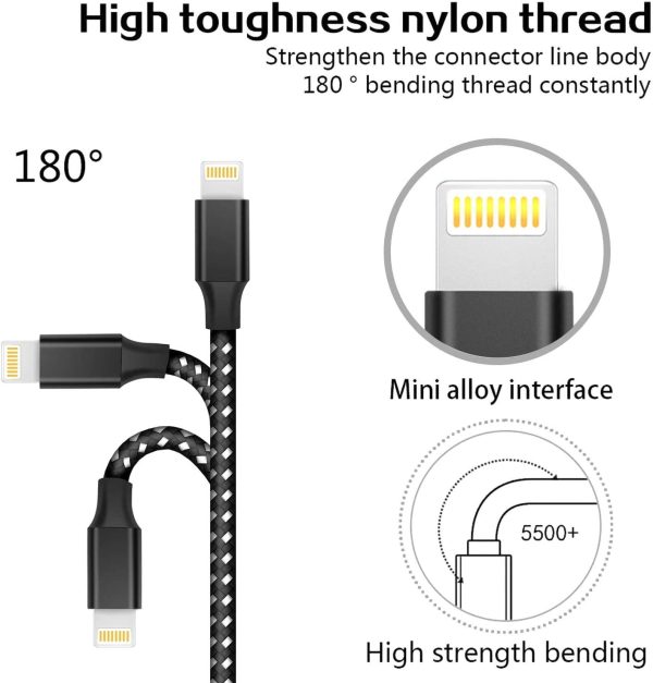 iPhone Charger Cable Lightning Cable 3Pack 3FT/1M Nylon Braided Fast Charging & Sync iPhone Charger Wire Compatible with iPhone XS/XR/X/8/8 Plus/7/6/6 plus/5/5S, iPad Pro/Air/mini and More - Image 2