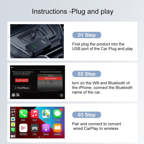 CarlinKit 3.0 Wireless CarPlay U2W plus-Adapter for Factory Wired CarPlay Car, New red UI interface upgrade, Compatible with Audi/Porsche/Volvo/Mercedes/VW/KIA/Hyundai, Support IOS15 - Image 5