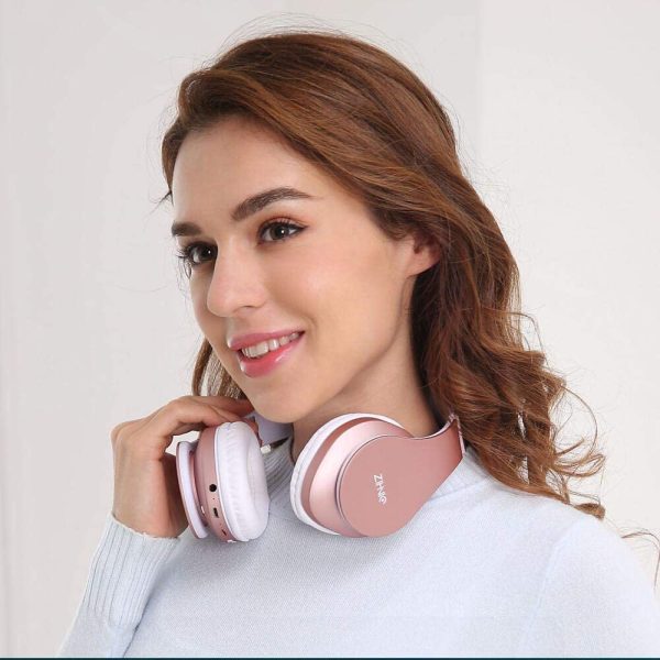 Bluetooth Headphones Over-Ear, Zihnic Foldable Wireless and Wired Stereo Headset Micro SD/TF, FM for Phones/Samsung/Pads/PC,Comfortable Earmuffs &Light weight for Prolonged Wearing (Rose Gold) - Image 3