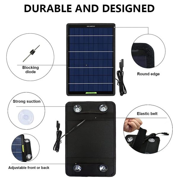 ECO-WORTHY 10W 12V Solar Trickle Charger Car Battery Maintainer, Portable Solar Panel Power Backup Kit with Alligator Clip Adapter for Car RV Boat Automobile Motorcycle