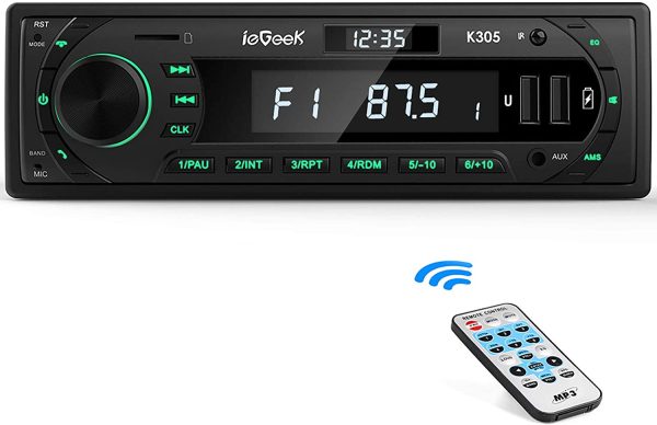 ieGeek RDS Car Radio Bluetooth 5.0, Handsfree Calling 7 LED Colors Car Stereo & Clock, 4X60W FM Radio USB/AUX in/MP3/FLAC/WMA/WAV/SD/AM MP3 Player Wireless Remote Control, 30 Radio Stations,1 DIN - Image 9