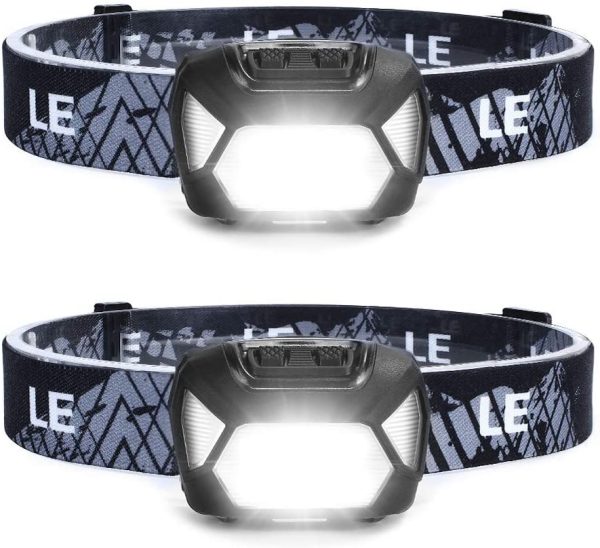 Head Torch, [2 Pack] Super Bright 1300L D Headlamp with 6 Lighting Modes, Waterproof, Battery Powered D Lightweight Headlight for Cycling Running Camping for Kids Adults