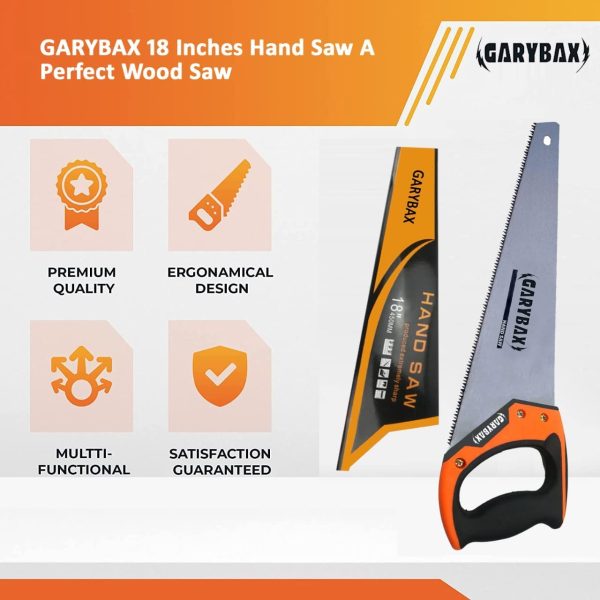 GARYBAX 18 Inches Hand Saw -Perfect Saw -Heavy Duty Wood Saw -Non-Slip Handle Hand Saw for Wood Working - Gardening Saws for Woodworking- Professional Pruning Saw- Razor Sharp Blades Saw - Image 2