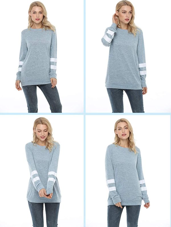 Famulily Women Casual Striped Colour Block Soft Long Sleeve Pullover Tunics Tops S-2XL